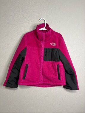 The North Face Girls Fleece Mashup Jacket Pink Black Snap Front Size 7/8